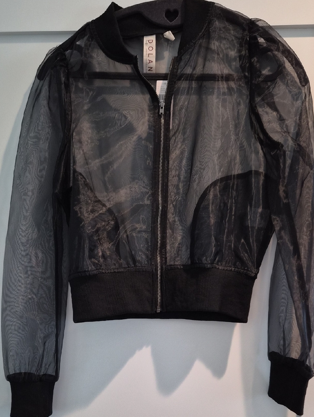 dolan Black Sheer Organza Bomber Jacket